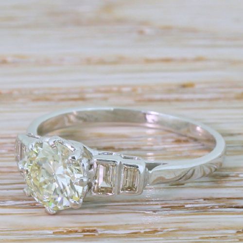 Art Deco 1.10 Carat Transitional Cut Diamond Engagement Ring, Circa 1945

