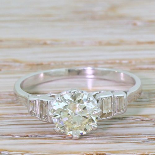 fig 1. Art Deco 1.10 Carat Transitional Cut Diamond Engagement Ring, circa 1945