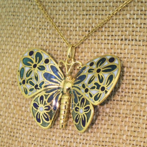 Mid Century Plique-à-jour Butterfly Pendant
