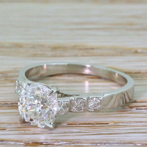 Art Deco 1.70 Carat Old Mine Cut Diamond Engagement Ring, French, Circa 1935
