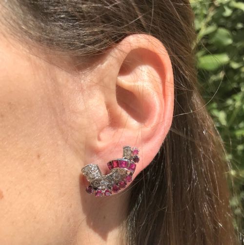 fig 1. Mid Century 2.00 Carat Ruby & 1.25 Carat Diamond Ear Cuff Earrings, circa 1950
