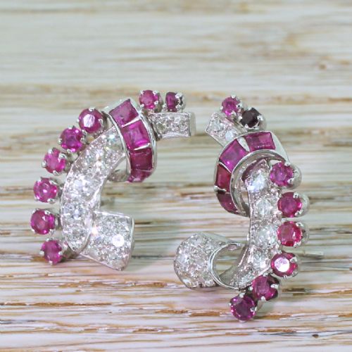 fig 2. Mid Century 2.00 Carat Ruby & 1.25 Carat Diamond Ear Cuff Earrings, circa 1950
