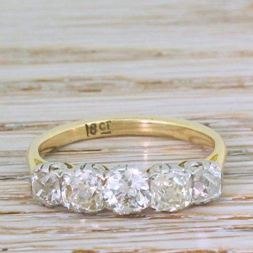 fig 1. Art Deco 1.95 Carat Old Mine Cut Diamond Five Stone Ring, circa 1915

