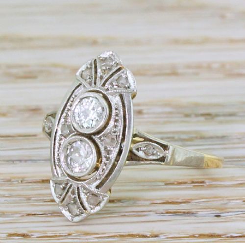 Belle Époque Old Cut Diamond Two Stone Ring, Circa 1910