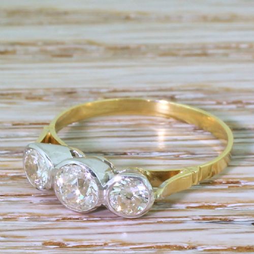 fig 1. Mid Century 0.96 Carat Old Cut Diamond Trilogy Ring, circa 1955
