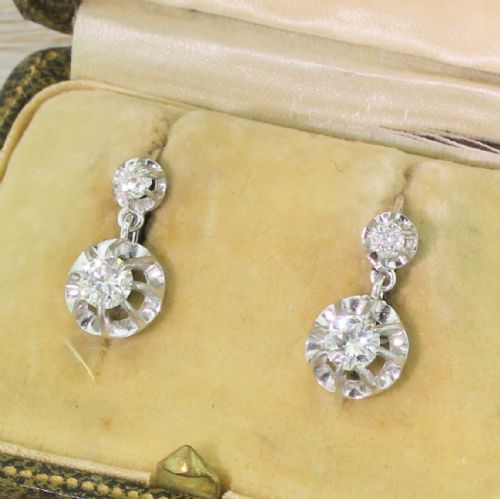 Mid Century 0.84 Carat Diamond Drop Earrings, Circa 1960
