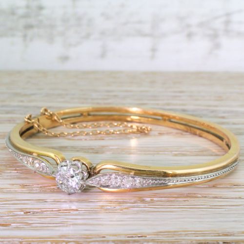Art Deco 1.51 Carat Old Cut Diamond Bangle, with Original Box, Circa 1935
