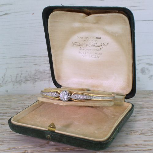 fig 1. Art Deco 1.51 Carat Old Cut Diamond Bangle, with Original Box, circa 1935