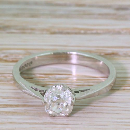 fig 1. 0.78 Carat Old Mine Cut Diamond Engagement Ring, Platinum