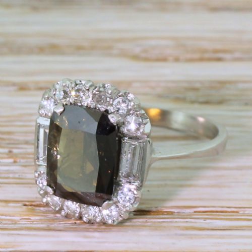 Mid Century 2.43 Carat Fancy Yellowish Brown Diamond Cluster Ring, Circa 1950
