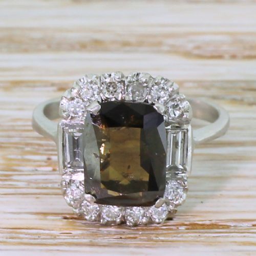 fig 1. Mid Century 2.43 Carat Fancy Yellowish Brown Diamond Cluster Ring, circa 1950
