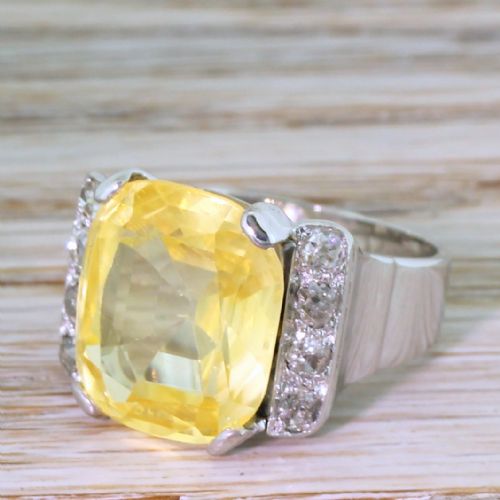 Art Deco 12.00 Carat Ceylon Yellow Sapphire Ring, Circa 1940

