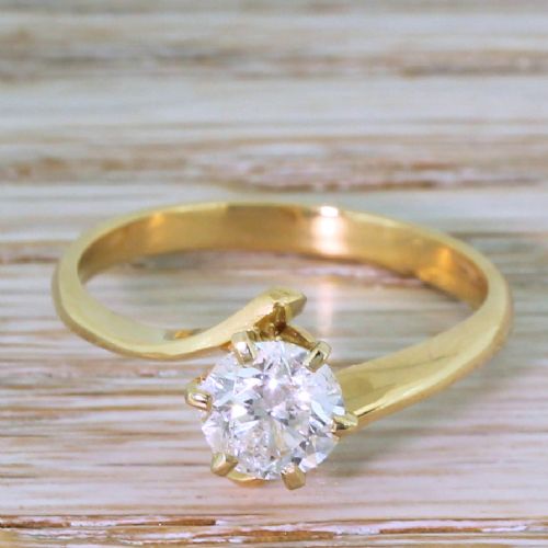 fig 1. Late 20th Century 1.01 Carat Brilliant Cut Diamond Crossover Solitaire Ring, French
