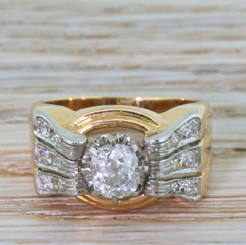 fig 1. Art Deco 0.98 Carat Old Mine Cut Diamond Ring, French, circa 1925
