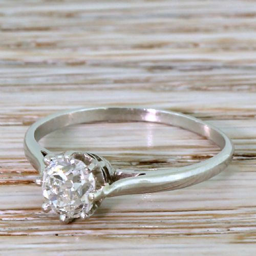 Art Deco 0.94 Carat Old Mine Cut Diamond Engagement Ring, Circa 1920

