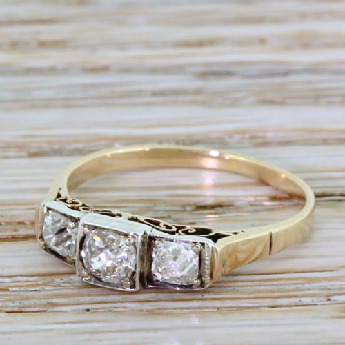 Edwardian 0.63 Carat Old Cut Diamond Trilogy Ring, Circa 1910
