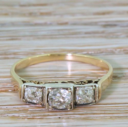 fig 1. Edwardian 0.63 Carat Old Cut Diamond Trilogy Ring, circa 1910