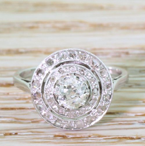 fig 1. Art Deco 0.76 Carat Old Cut Diamond Double Halo Cluster Ring, circa 1930
