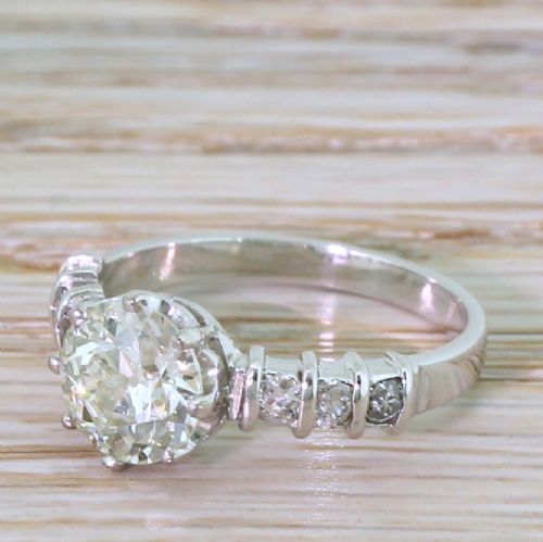 Mid Century 1.35 Carat Old European Cut Diamond Engagement Ring, Circa 1950
