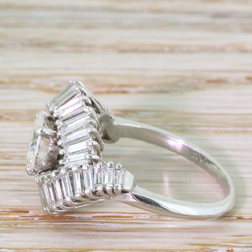 fig 2. Mid Century 2.21 Carat Round & Baguette Cut Diamond Cluster Ring, circa 1965