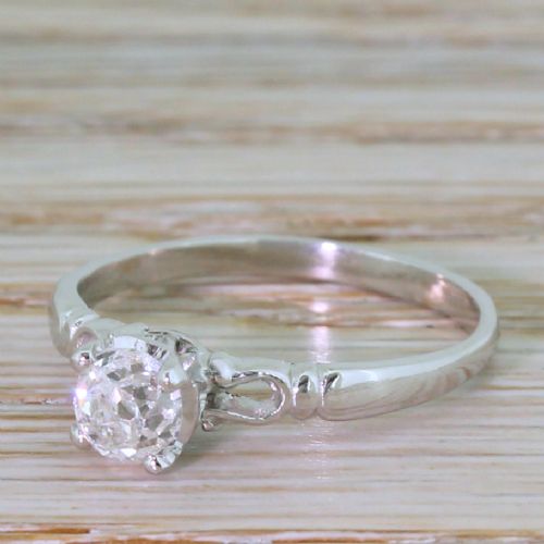 Art Deco 0.63 Carat Old Mine Cut Diamond Engagement Ring, Circa 1920

