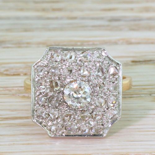 fig 1. Art Deco 0.87 Carat Old Cut & Rose Cut Diamond Cluster Ring, French, dated 1945
