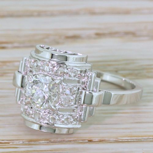 Retro 0.60 Carat Diamond Barrel Ring, French, Circa 1950
