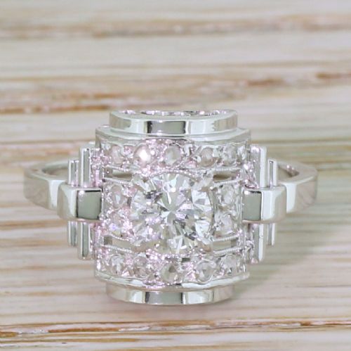 fig 1. Retro 0.60 Carat Diamond Barrel Ring, French, circa 1950