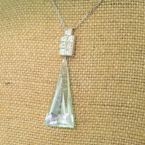 Art Deco Aquamarine & Carré Cut Diamond Necklace, Circa 1925
