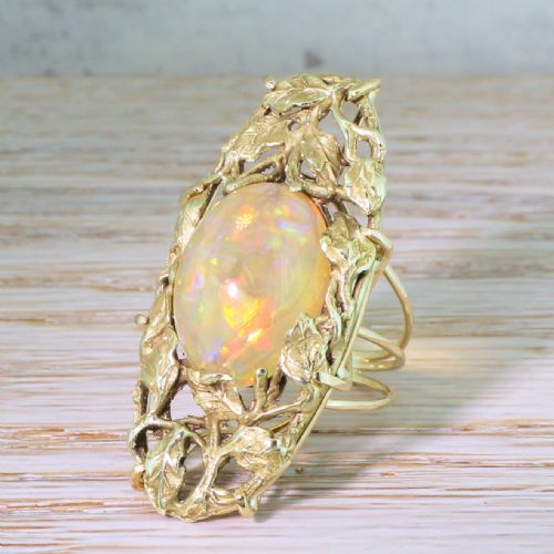 Art Nouveau 8.35 Carat Opal Foliate Ring, Circa 1915
