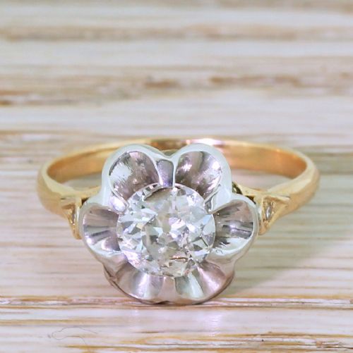fig 1. Retro 0.99 Carat Old Cut Diamond Engagement Ring, circa 1950