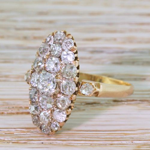 Victorian 2.00 Carat Old Cut Diamond Navette Cluster Ring, French, Circa 1900
