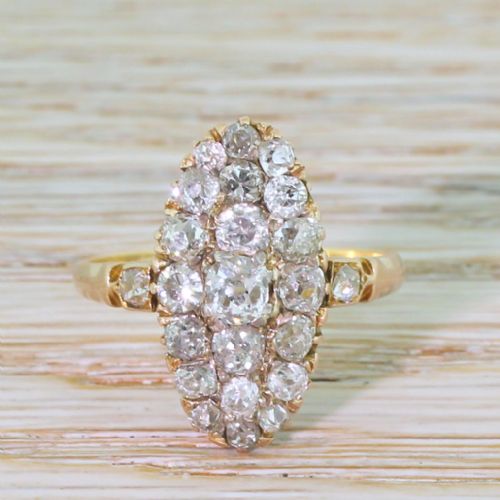 fig 1. Victorian 2.00 Carat Old Cut Diamond Navette Cluster Ring, French, circa 1900