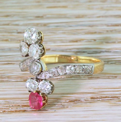 fig 1. Art Nouveau Old Cut Diamond & Red Spinel Ring, circa 1905