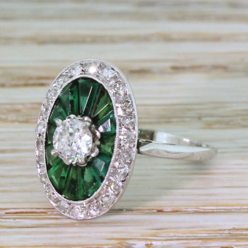 Art Deco 0.52 Carat Diamond & Emerald Ring, Circa 1940
