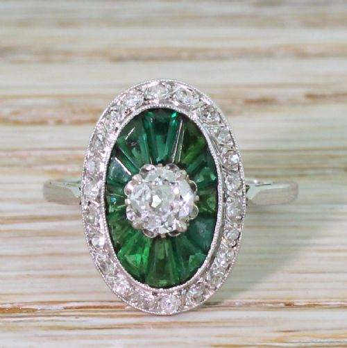 fig 1. Art Deco 0.52 Carat Diamond & Emerald Ring, circa 1940