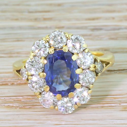 fig 1. Mid Century 2.18 Carat Sapphire & 1.94 Carat Diamond Cluster Ring
