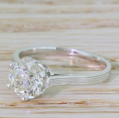 Retro 1.66 Carat Old European Cut Diamond Engagement Ring, Circa 1945
