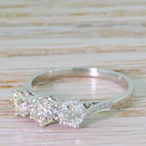Art Deco 1.04 Carat Old Cut Diamond Trilogy Ring, Circa 1935

