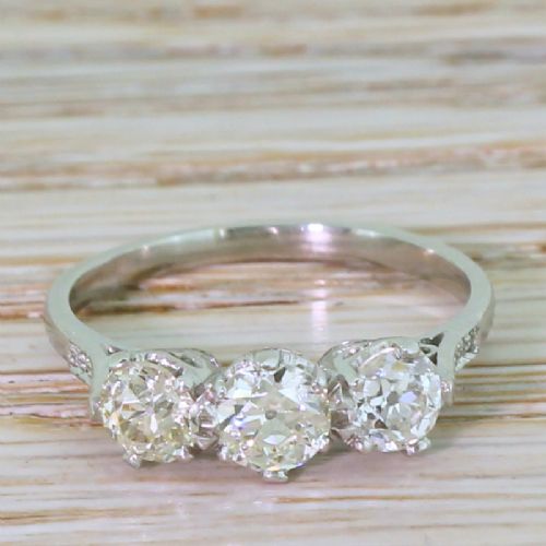 fig 1. Art Deco 1.04 Carat Old Cut Diamond Trilogy Ring, circa 1935