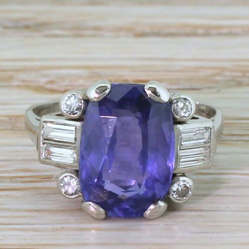 fig 1. Art Deco 4.61 Carat Natural Ceylon Colour Change Sapphire Ring, circa 1930
