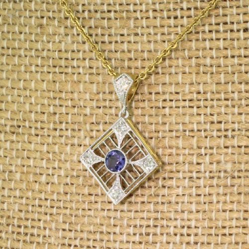 Art Deco Natural Sapphire & Diamond Pendant, Circa 1915
