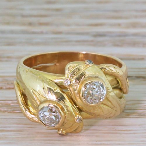 fig 1. Victorian 0.70 Carat Old Cut Diamond Double Serpent Ring, circa 1880