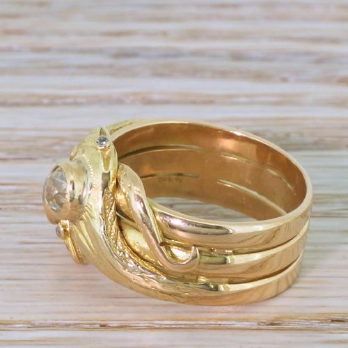 fig 2. Victorian 0.70 Carat Old Cut Diamond Double Serpent Ring, circa 1880