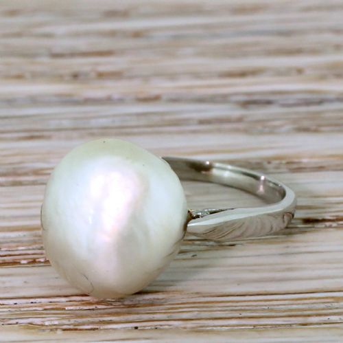 Art Deco Natural Saltwater Pearl Solitaire Ring, Circa 1940
