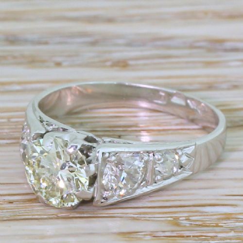 Retro 1.02 Carat Round Brilliant Cut (& 0.90 Carat) Diamond Ring, Circa 1945