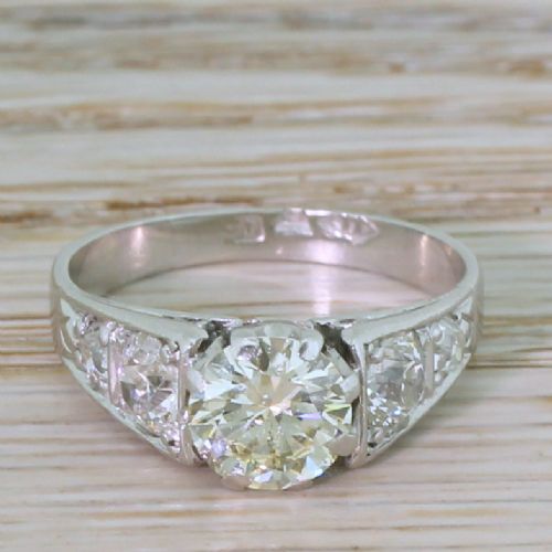 fig 1. Retro 1.02 Carat Round Brilliant Cut (& 0.90 Carat) Diamond Ring, circa 1945