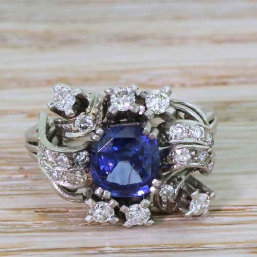 fig 1. Mid Century 2.02 Carat Sapphire & 0.63 Carat Diamond Ring, circa 1965