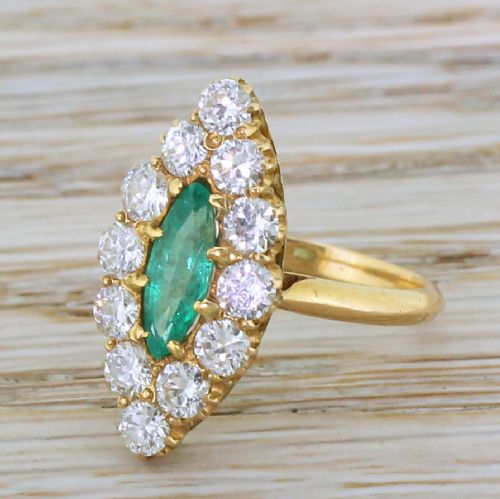 Art Deco Emerald & Diamond Navette Cluster Ring, Circa 1935
