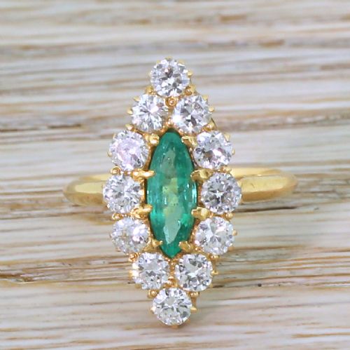 fig 1. Art Deco Emerald & Diamond Navette Cluster Ring, circa 1935
